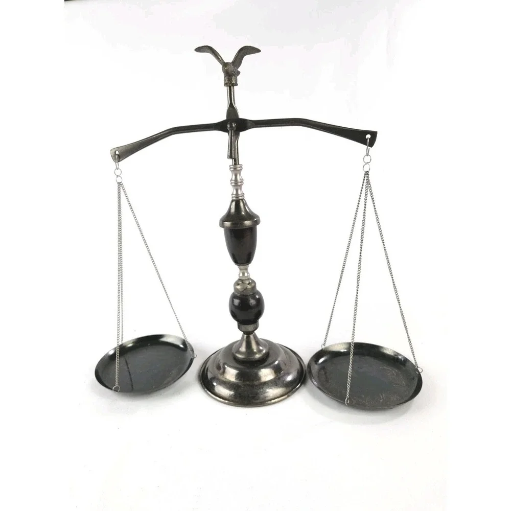 Vintage Wood & Metal Functioning Libra Scale‎ of Justice w Eagle Finial